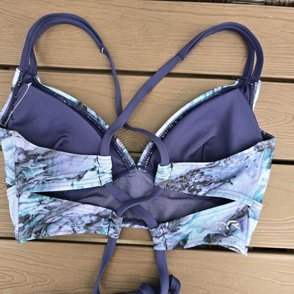 TYR Womens Patriot Blue Shale Douvle Tie Back Top & Bikini Size M NEW No Tags - Picture 3 of 5